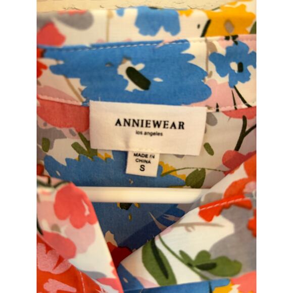 AnnieWear Los Angeles Floral Button Down Blouse Size S Colorful Spring Top - Picture 3 of 7